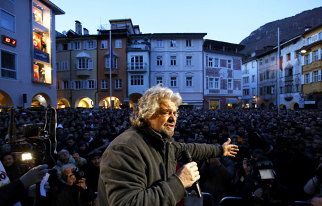 Comedian Turned Politician Beppe Grillo Addresses Supporters At Rally